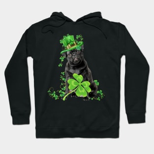 Black Pug Leprechaun Lucky Shamrock Happy St Patrick's Day Hoodie